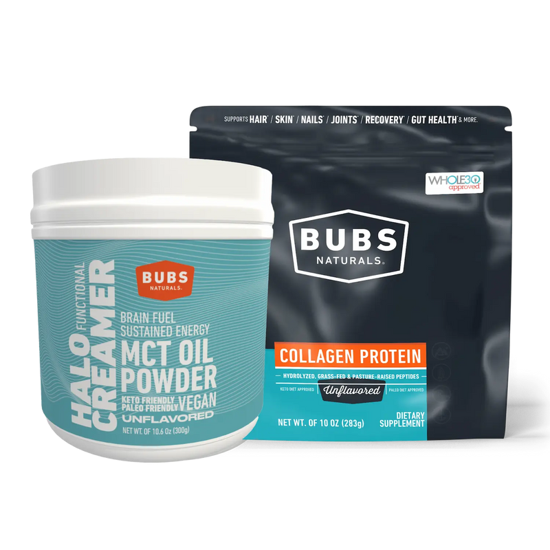 BUBS Naturals Keto Starter Bundle: MCT Oil Powder, 10.6oz and Collagen Protein Powder, 10oz