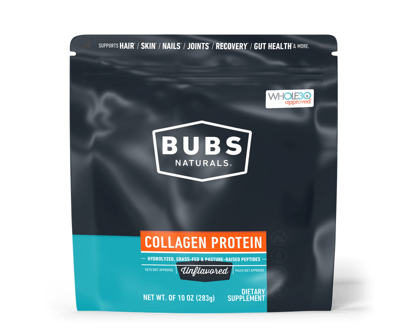 Unflavored Collagen Peptides Protein Powder, 10oz Collagen Bag, BUBS NATURALS, Front