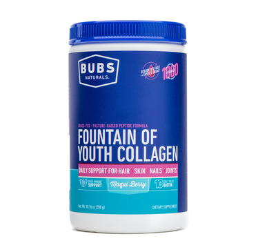 Fountain of Youth Maqui Berry Flavored Collagen with Biotin and Vitamin C, 10.16 oz Tub, BUBS Naturals, Front